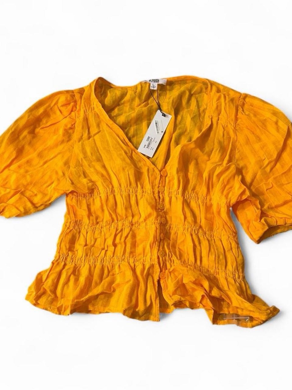 BB Dakota Sunny Yellow Button-Front Puff Sleeve Blouse